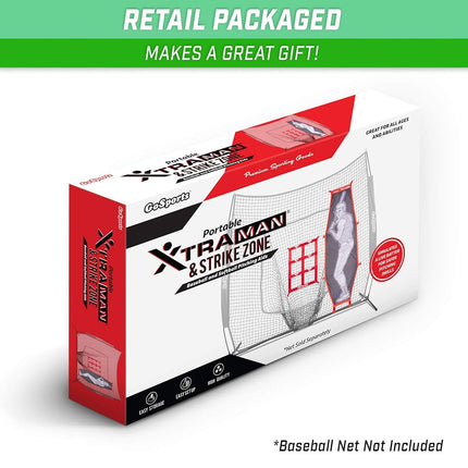 GoSports Baseball & Softball Pitching Kit - Practice Accuracy Training with Strike Zone & XTRAMAN Dummy Batter,Red