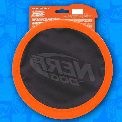 Nerf Dog Zone Flyer Dog Toy, Frisbee, Lightweight, Durable and Water Resistant, Great for Beach and Pool, 10.5 inch Diameter, for Medium/Large Breeds, Single Unit, Orange/Black