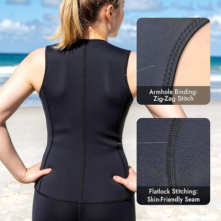 Dizokizo Wetsuit Top Women, 3mm Neoprene Sleeveless Wet Suit Tops Women, Front Zip Jacket Diving Vest for Scuba Kayaking Surfing (XL)