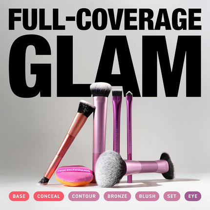 Real Techniques Big Blends Energy Brush + Dual-Sided Puff, 6 Piece Kit for Powder, Cream & Liquid Application, Precision Tools for Contour, Blending & Finishing, Vegan & Cruelty-Free