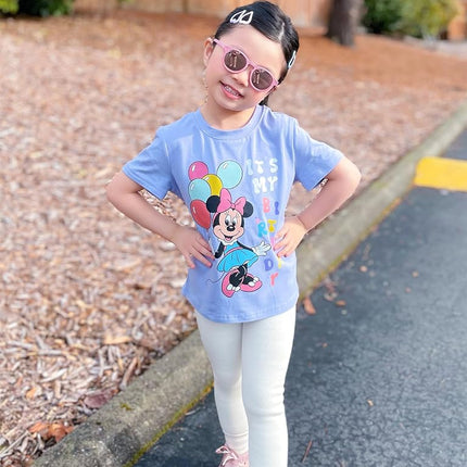 Disney Stitch Marvel Minnie Mickey Elsa Cotton Short Sleeve Birthday Shirt for Toddlers Big Kids Age 2-13 Years, Minnie Mouse Purple, 3 Years