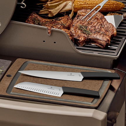 Victorinox, Swiss Modern Professional Santoku Knife, Extra Sharp Blade, Serrated Edge, 17 cm, Robust Plastic Handle, Stainless Steel, Black