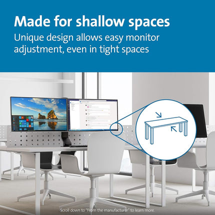 Kensington Smartfit Space Saving Dual Monitor Arm, Up To Two 27" Monitors