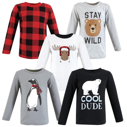 Hudson Baby Baby-Girls Long Sleeve T-Shirts, Winter Penguin Moose, 2T