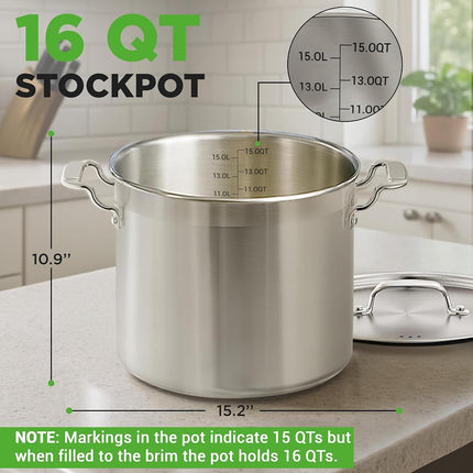 NutriChef-Stainless Steel Stock Pot 14L with Lid, Large Cooking Soup Pot, Heavy Duty Induction Stockpot