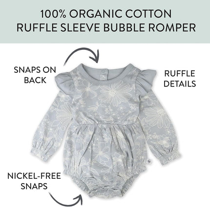 HonestBaby unisex-baby Bubble Romper and Headband Set 100% Organic Cotton for Infant Baby and Toddler Boys, Girls, Unisex, 2-pack Sketchy Floral Gray, 18 Months