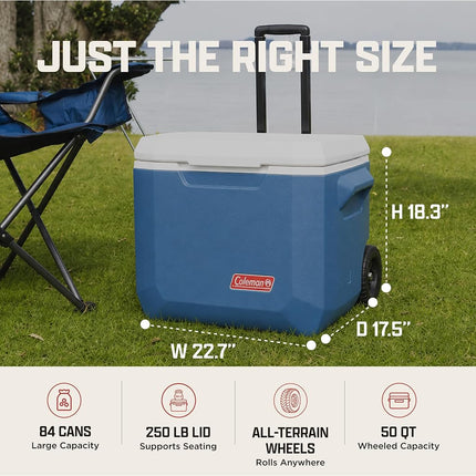 Glacière Coleman portable 50 pintes Xtreme avec roulettes - Maintient la glace jusqu'à 5 jours