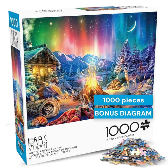 Buffalo Games - LARS - Winter's Night Bonfire - 1000 Piece Jigsaw Puzzle for Adults Challenging Puzzle Perfect for Game Nights - Finished Puzzle Size is 26.75 x 19.75