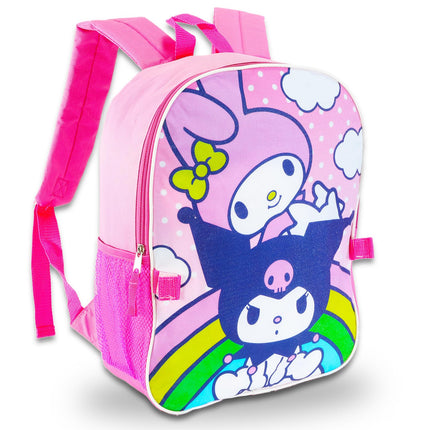 Mochila y lonchera de My Melody y Kuromi para niñas - Incluye mochila de My Melody y Kuromi de 40 cm, lonchera, botella de agua, pegatinas y más | Set de mochila de Hello Kitty and Friends