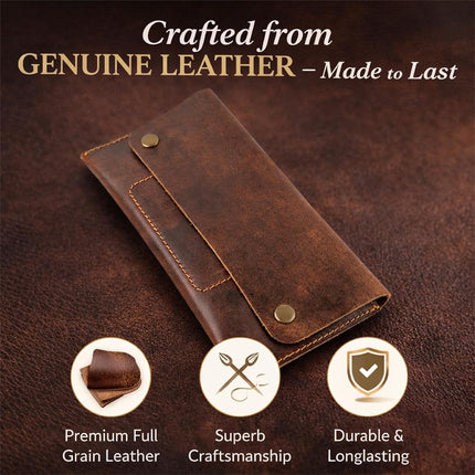The Antiq Leather Currency Pouch, Currency Organiser, Dollar Bills Holder, Bills Organizer, Money Envelope with Mobile Pocket, Money Bag for Men and Women (Brown)