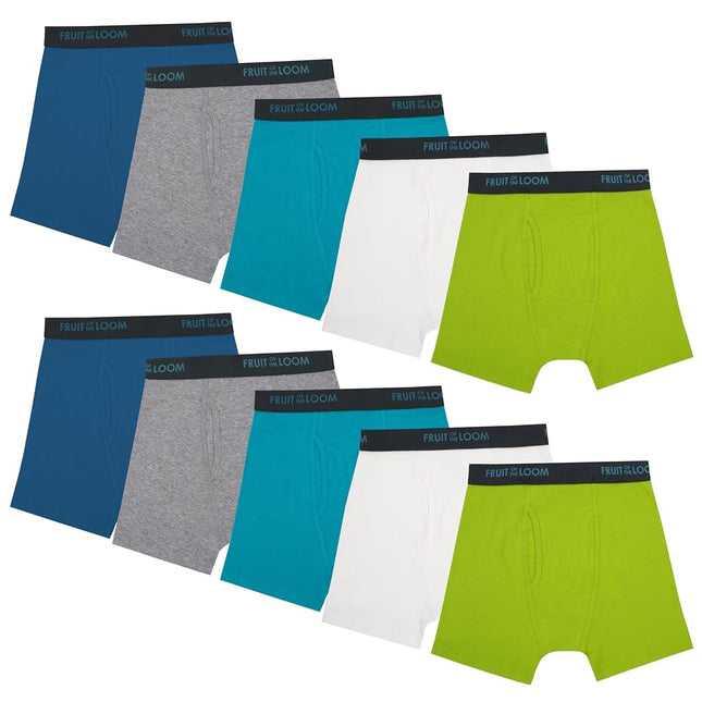 Fruit of The Loom Boys and Toddler Boxer Briefs, Tag Free & Breathable Underwear, Assorted Color Multipacks, 10 Pack - Assorted Colors, Large