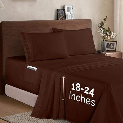 Elegant Comfort Luxury 1500 Premium Hotel Quality Microfiber 4-Piece Sheet Set - Soft, All Around Elastic 18-24 Inches Deep Fitted Sheet - Extra Deep Pocket Sheets, Full, Chocolate Brown
