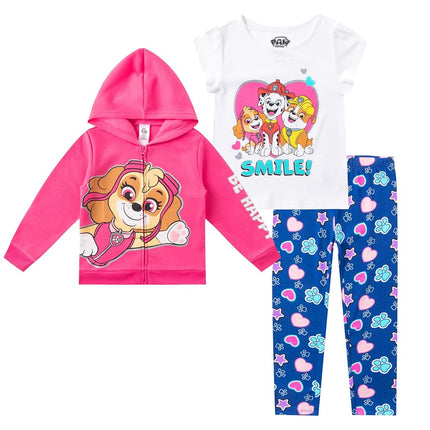 Paw Patrol Nickelodeon Skye, Marshall and Rubble Girls Hoodie, T-Shirt, and Legging Pants Set for Toddler and Big Kids, Pink, 3T