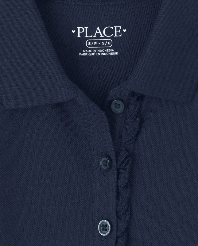 The Children's Place Big Girls' Uniform Long Sleeve Polo, Tidal - Ruffle 44389, Large/10/12