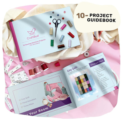 CraftBud Mini Sewing Machine for Beginners, Small Portable Double Speed Sewing Machine for Kids and Adults with Extension Table, 122 Pieces Gift Set Including Fabrics, One