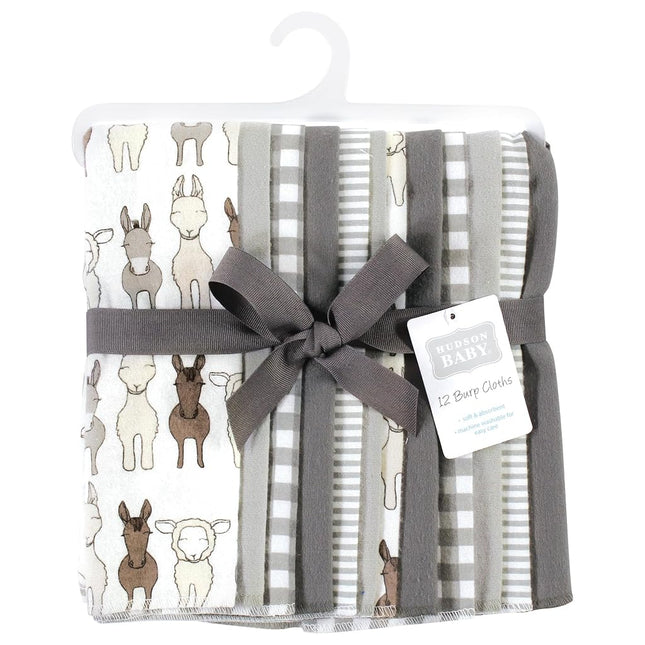 Hudson Baby Unisex Baby Cotton Flannel Burp Cloths Bundle, Farm Friends Cream, One Size