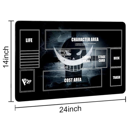 Extalas Playmat for One Piece Card Game with Damage Counters & Professional Storage Bag, 24x14 Inches TCG Gaming Mat with Non-Slip Rubber and Zones for Single Player (Black2)