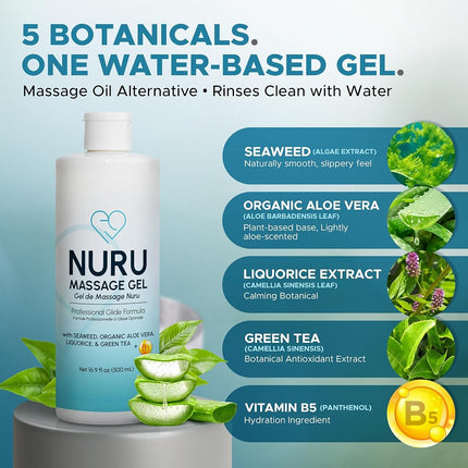 Nuru Massage Gel 500ml, Organic Aloe Vera & Seaweed, Water Based