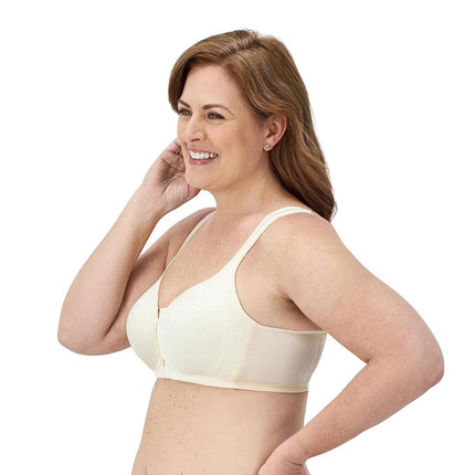 Playtex Women’s 18 Hour Front Close Extra Back Support Wireless Bra, USE52E, White/Light Beige, 2 Pack, 46DD
