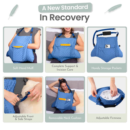 MOYOAMA Hysterectomy Pillow Post Surgery – Form-Fit Support Shield with Secure Straps, 2 Pockets, & Cozy Muff – After Hysterectomy Recovery Must-Haves, Post-Op C-Section Pillow Post Surgery Gifts