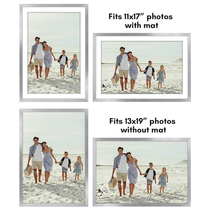 Americanflat 13x19 Picture Frame with Polished Plexiglass - Set of 2 - Use as 11x17 Frame with Mat or 13x19 Frame Without Mat - Galleria Collection - Gallery Wall Frame Set for Wall Display - Silver