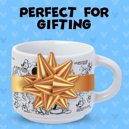 Silver Buffalo Disney Mickey Mouse Vintage Sketches Art 4pc Stackable Ceramic Espresso Small Cup Set, 3 Ounces