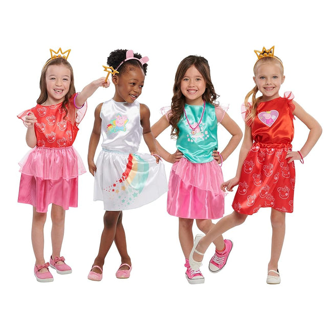 Just Play 72573 Peppa Pig Dress Up and Pretend Play, Reusable Cardboard Trunk with 18-Pieces, Size 4-6X, Cartoon, Multi-Color