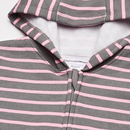Hanes Baby Hoodie, Zippin 4-Way Stretch Fleece Jacket, Steel/Pink Stripe, 18-24 Months