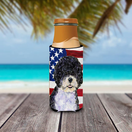 Caroline's Treasures USA American Flag with Portuguese Water Dog Ultra Beverage Insulators for slim cans SS4053MUK
