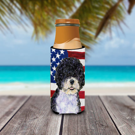 Caroline's Treasures USA American Flag with Portuguese Water Dog Ultra Beverage Insulators for slim cans SS4053MUK