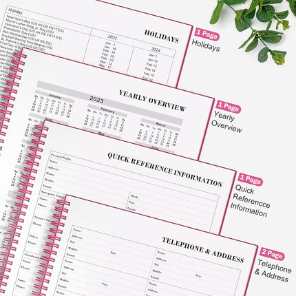 Planner Undated, Asten Daily Agenda with to Do List, Hourly Schedules for Women and Men, Spiral Appointment Book Elastic Closure, Inner Pocket 8.5'' x 11'' (Pink) RIJIHUABEN-A4-Fen