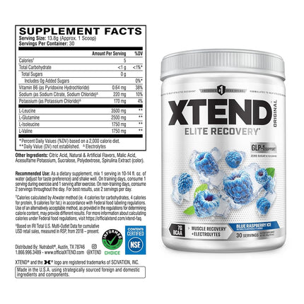 Scivation Xtend BCAA Powder, Branched Chain Amino Acids, BCAAs, Blue Raspberry, 30 Servings