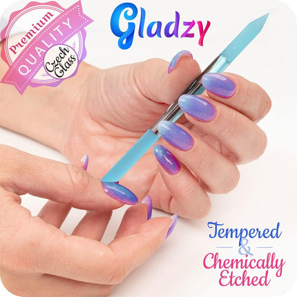 GLADZY Glass Cuticle Pusher by - Manicure Stick, Genuine Czech Quality, Professional Precision Filing Cuticle Remover, Abrasive Surface Never Wears Out
