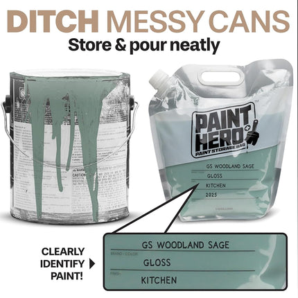 Paint Hero Paint Storage Bags - 1 Gallon Refillable Airtight Pouches with Funnel (8 Pack)