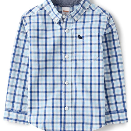 Gymboree Baby Boys' and Toddler Long Sleeve Button Up Shirt, Blue Plaid, 8