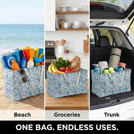 Household Essentials 2244 Krush Canvas Utility Tote | Reusable Grocery Shopping Laundry Carry Bag | White With Floral Design, 22" L X 11" W X 13" H
