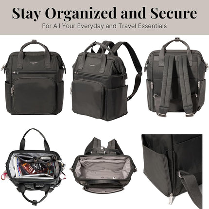 Baggallini Women's Securtex Anti-Theft Windsor Backpack for Travel, Work & Collage, RFID & Locking Zipper, Up to 16" Laptop, Charcoal, M