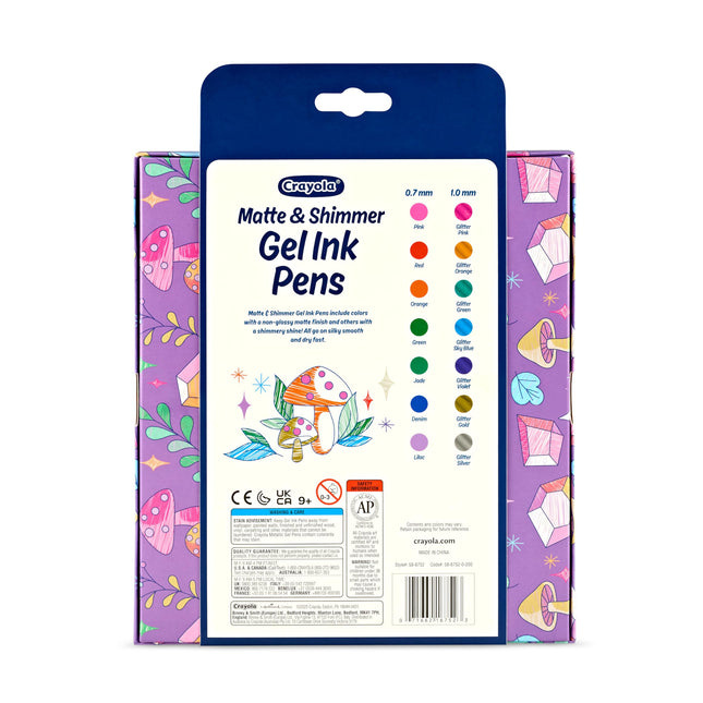 Crayola Gel Ink Pen Marker Set, 14 Matte & Glitter Pens, Gel Pens for Coloring, Fine Point, Gift for Kids & Teens, Ages 4+