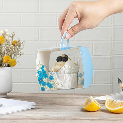 Restaurantware-4 Inch x 4.25 Inch Individual Cupcake Boxes, 100 Disposable Cupcake Display Boxes - with Handle, Flower Accent, Clear Plastic Single Cupcake Containers, for Weddings Or Birthdays