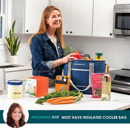 Bolsa de supermercado Rachael Ray de lona aislada reutilizable suave, azul marino