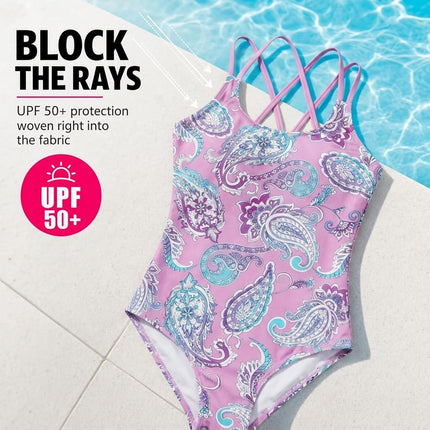 Kanu Surf Girls' Reese UPF 50 Beach Sport Criss-Cross One Piece Swimsuit, Summer Purple, 12