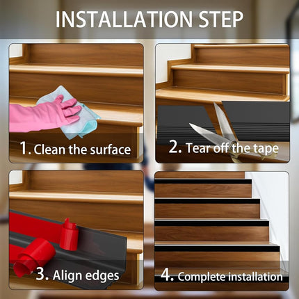 Vinyl Stair Nosing, Stair Edge Trim, Stair Edge Protector, Non-Slip Self Adhesive Stair Edge Protector Suitable for Indoor/Outdoor Stairs, Easy to Install, Non-Slip and Waterproof (Black, 40FT)