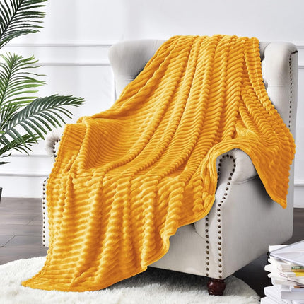 BEDELITE Fleece Throw Blanket for Couch – 3D Ribbed Jacquard Soft and Warm Decorative Spring Blankets – Cozy, Fuzzy, Fluffy, Plush Lightweight Mustard Yellow Throw Blankets for Bed, Sofa, 50x60 inches