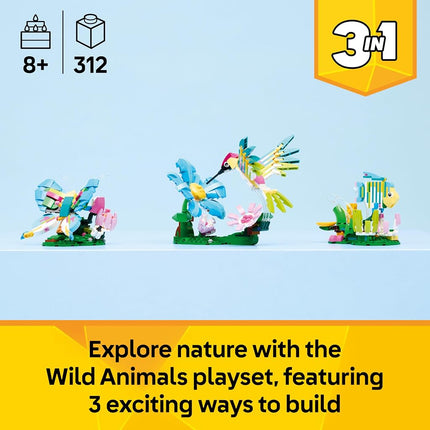 LEGO® Creator 3 in 1 Wild Animals: Colourful Hummingbird 31384 Nature Decor - Building Set with 3 Options, Hummingbird, Butterfly or Fish - Animal Figures for Kids Aged 8+ - Toy for Girls and Boys