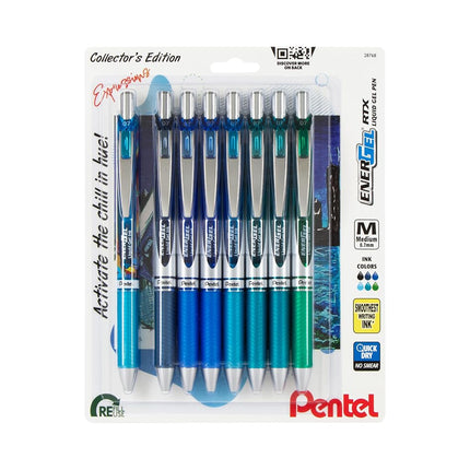 Pentel EnerGel RTX Retractable Liquid Gel Pen, Chill Expressions Pack, 0.7mm, Metal Tip, Medium Line,Assorted Ink, Pack of 8 Pens (BL77XCHIBP8M)
