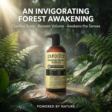 PURA D'OR 16 Oz Advanced Therapy Shampoo Reduces Hair Thinning & Increases Volume, No Sulfate, Biotin Shampoo Infused with Argan Oil, Aloe Vera for All Hair Types, Men & Women