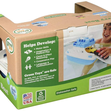 Green Toys Ferry Boat, azul/blanco 4C - Juego de imitación, habilidades motrices, juguete de baño flotante para niños. Sin BPA, ftalatos, PVC. Apto para lavavajillas, plástico reciclado, fabricado en EE. UU.