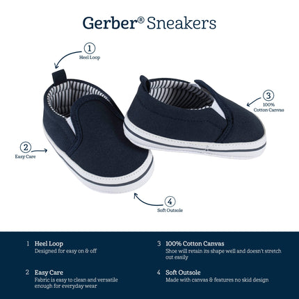Gerber Unisex-Child Zapatilla Deportiva Sin Cordones para Recién Nacido, Bebé y Niño Pequeño, Azul Marino, 6-9 Meses, Bebé