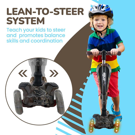 Hurtle 3 Wheeled Scooter for Kids - Tri Scooter, Stand & Cruise Child/Toddlers Toy Folding Kick Scooters w/Adjustable Height, Anti-Slip Deck, Flashing Wheel Lights, for Boys/Girls 2-12 Year Old