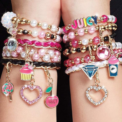 Make It Real Juicy Couture Pink and Precious Bracelets - DIY Charm Bracelet Making Kit with Beads - Gifts for Girls